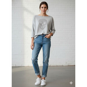 Skull Cashmere cotton light luxury edgy minimalist Sweater Gray Skull Sz Medium